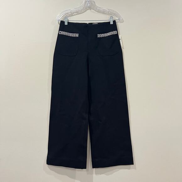 Anthropologie X Maeve The Colette Cropped Rhinestone Pocket Pants Black Size 27 - Picture 5 of 11